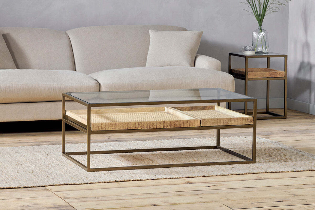 Luzon Iron Mango Wood Display Coffee Table Brass