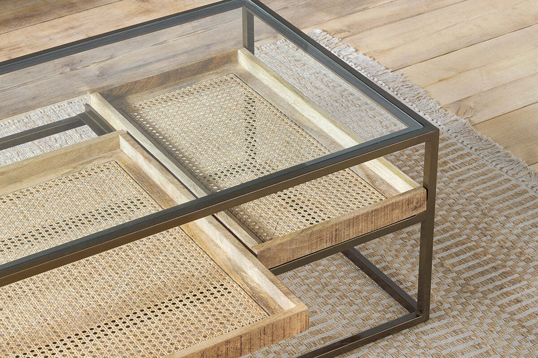 Luzon Iron Mango Wood Display Coffee Table Brass