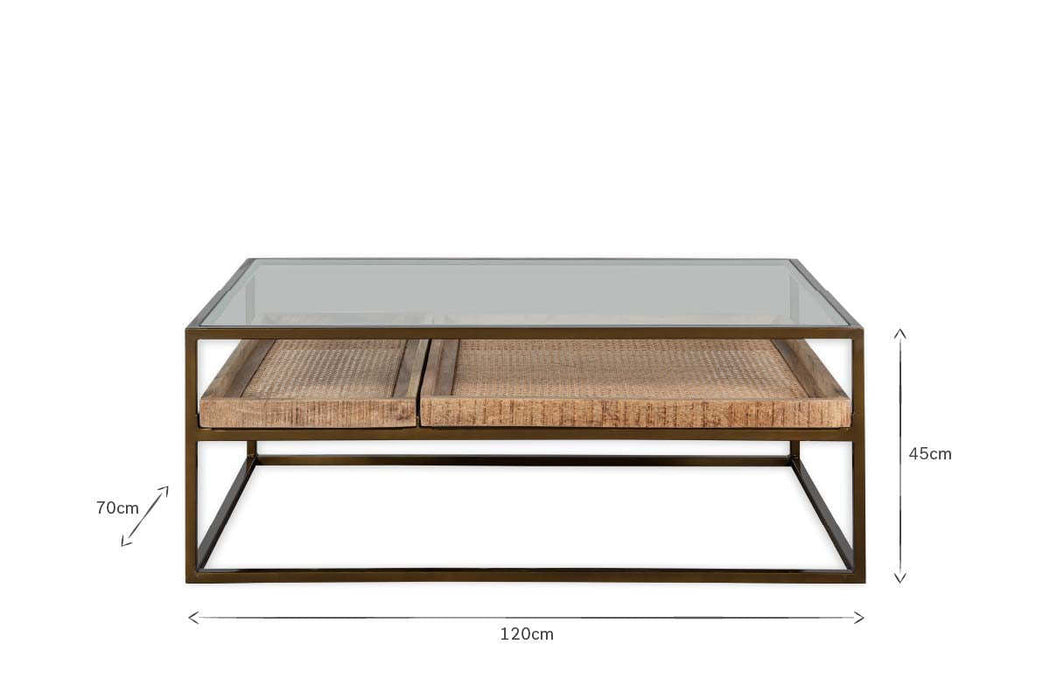 Luzon Iron Mango Wood Display Coffee Table Brass
