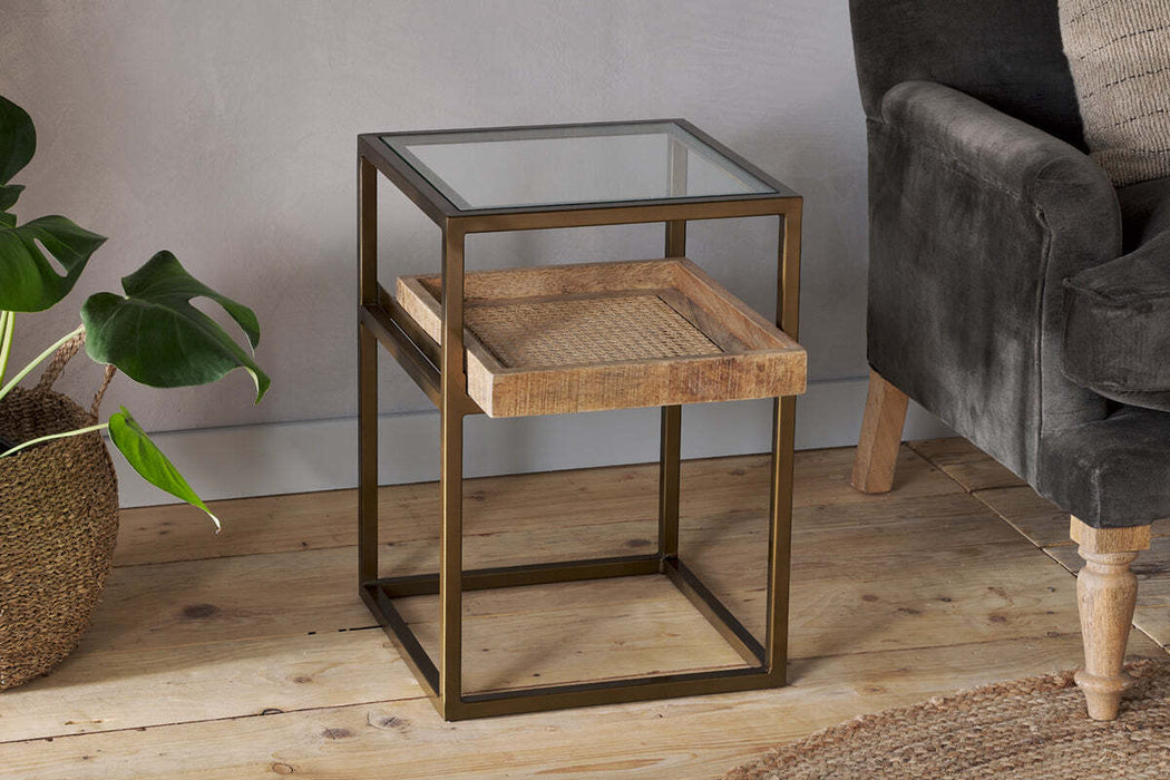 Luzon Iron Mango Wood Display Side Table Brass