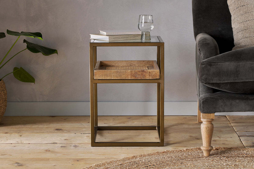 Luzon Iron Mango Wood Display Side Table Brass