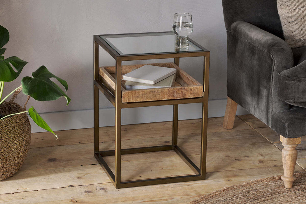 Luzon Iron Mango Wood Display Side Table Brass
