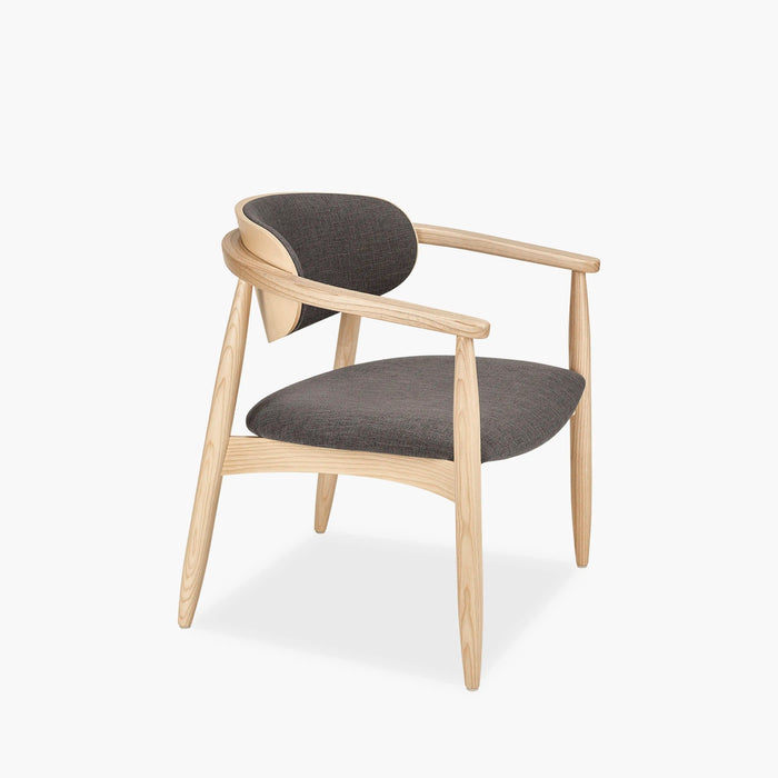 Emrik Wooden Lounge Chair Upholstered Seat & Mixed Material Backrest