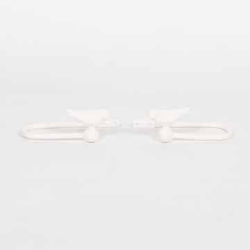 White Cast Iron Decorative Bird Curtain Holder Set