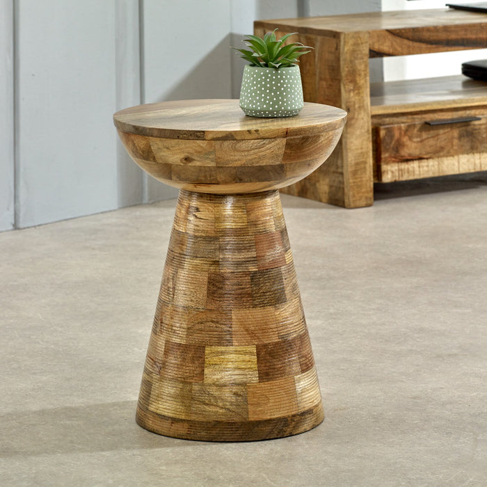 Solid Wood Round Side Table Mushroom Style elegant and Versatile