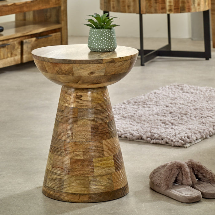 Solid Wood Round Side Table Mushroom Style elegant and Versatile