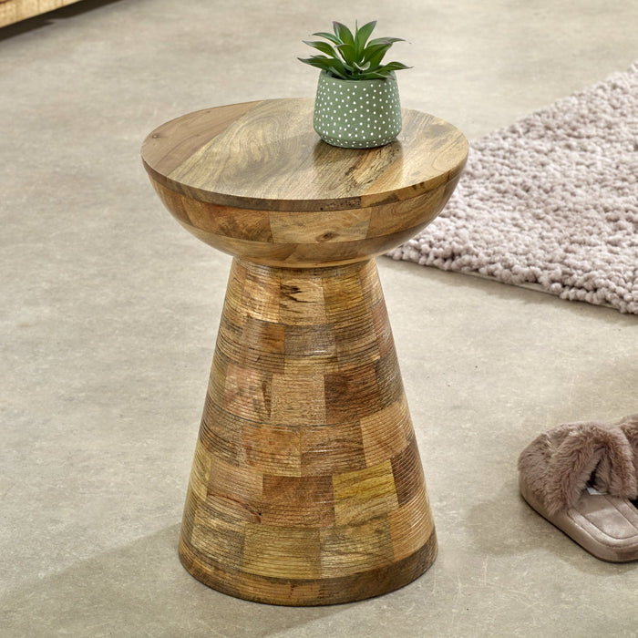 Solid Wood Round Side Table Mushroom Style elegant and Versatile