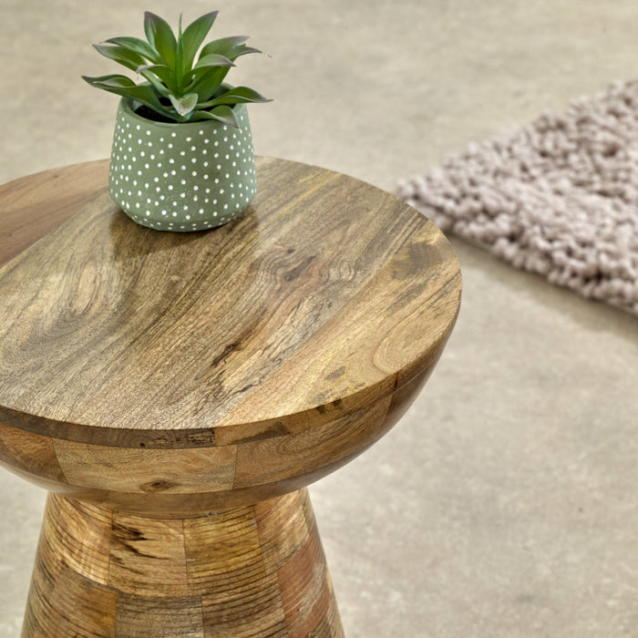 Solid Wood Round Side Table Mushroom Style elegant and Versatile
