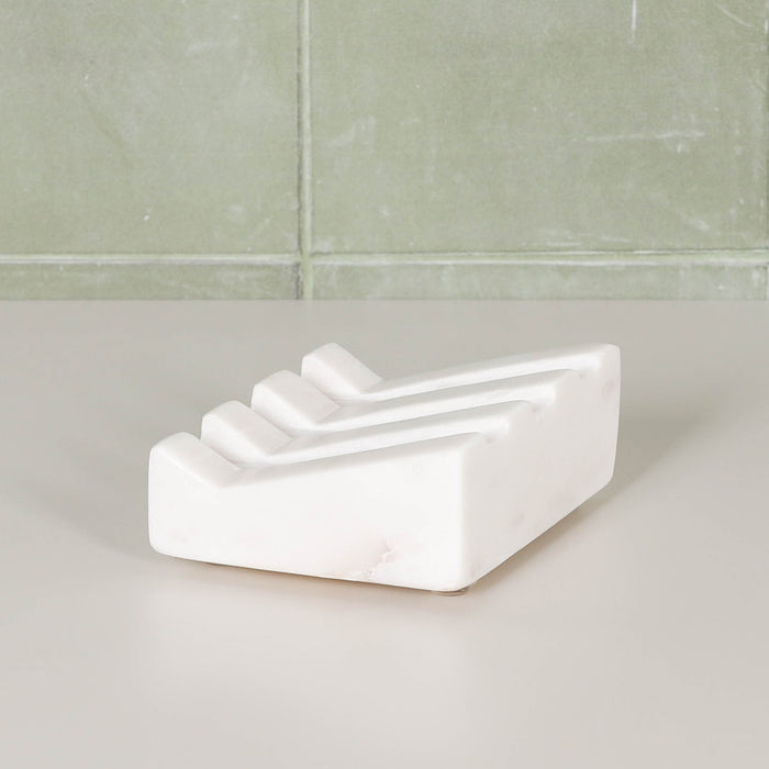 White Marble Grooved Soap Holder