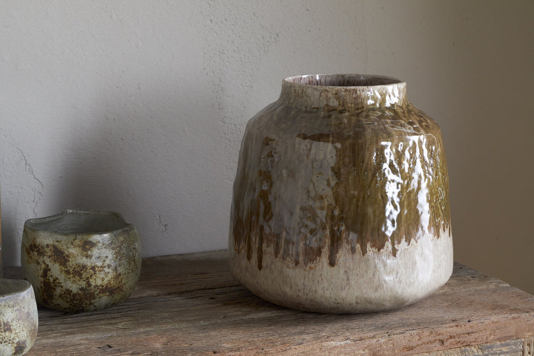 Melina Reactive Glaze Vase Olive Natural