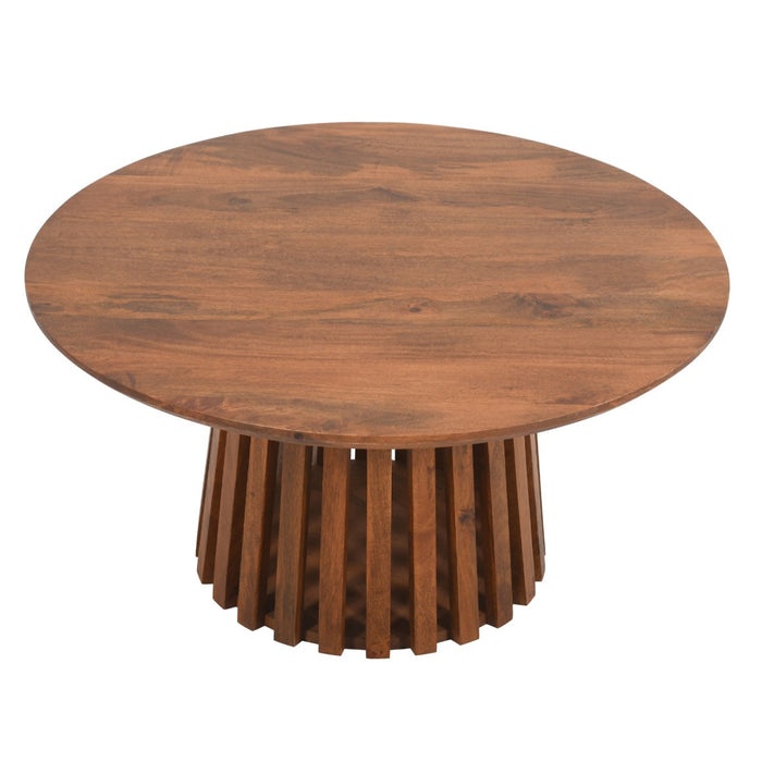 Slatted Mango Wood Round Coffee Table