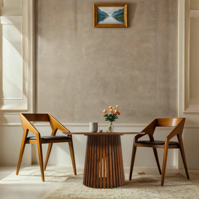 Slatted Mango Wood Round Dining Table