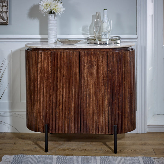 Opal Solid Wood SideboardDrinks Cabinet With Marble Top & Metal Legs