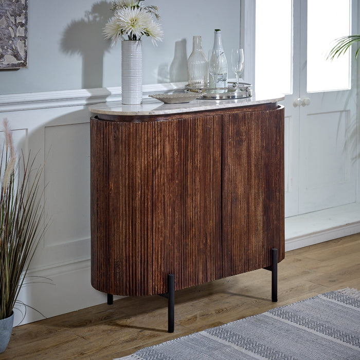 Opal Solid Wood SideboardDrinks Cabinet With Marble Top & Metal Legs