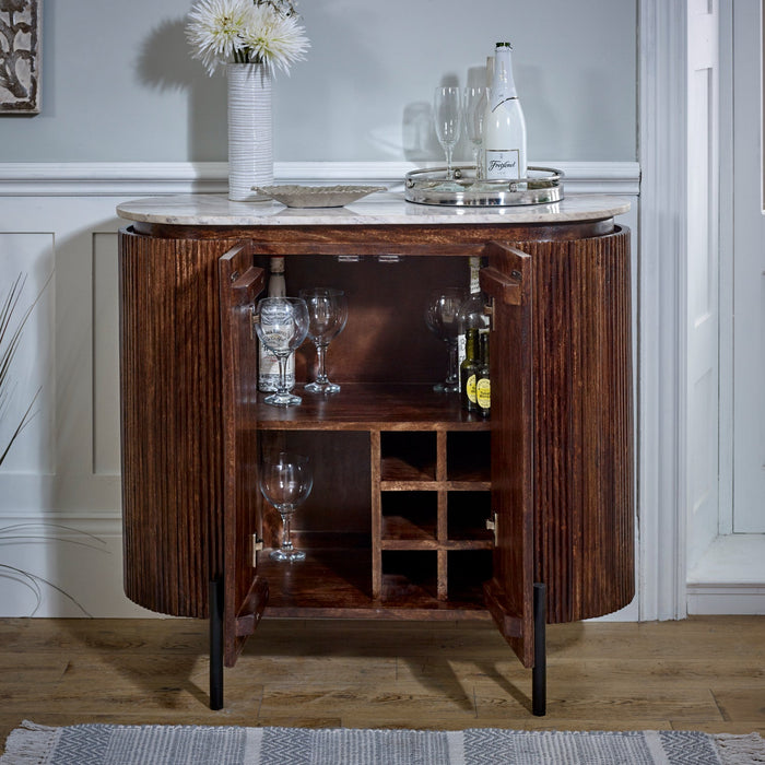Opal Solid Wood SideboardDrinks Cabinet With Marble Top & Metal Legs