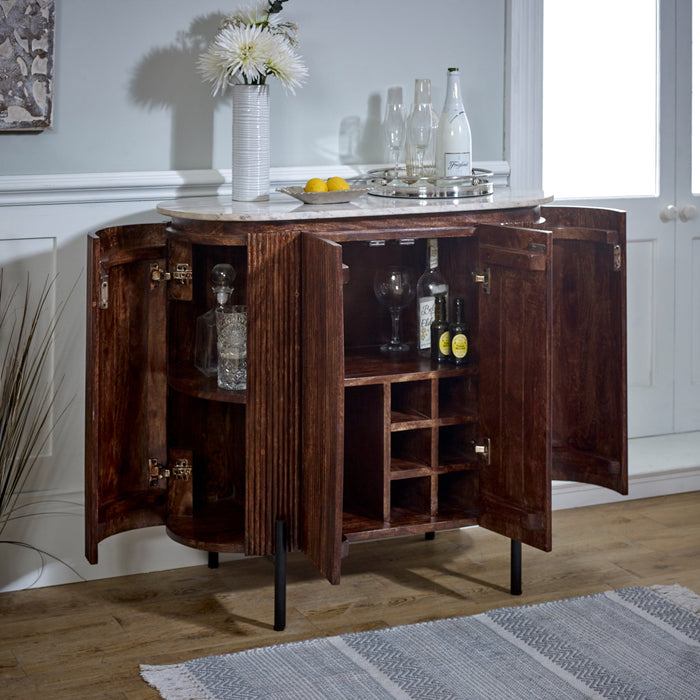 Opal Solid Wood SideboardDrinks Cabinet With Marble Top & Metal Legs