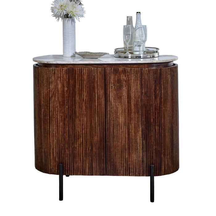 Opal Solid Wood SideboardDrinks Cabinet With Marble Top & Metal Legs