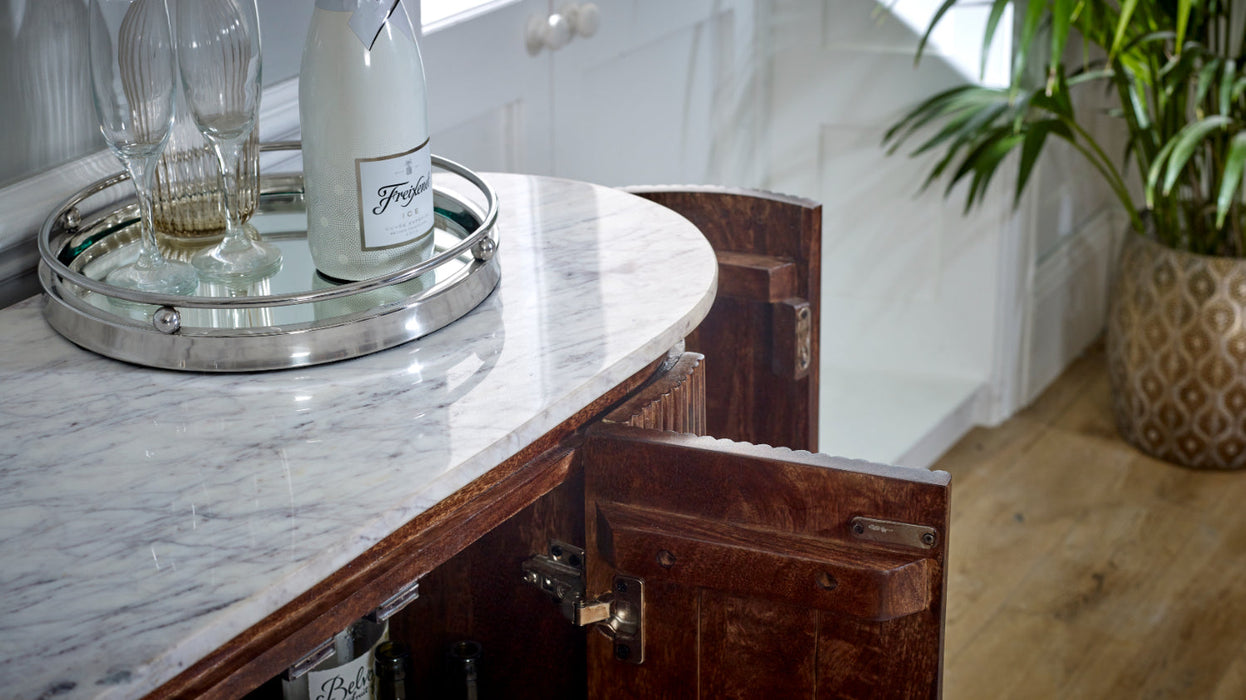 Opal Solid Wood SideboardDrinks Cabinet With Marble Top & Metal Legs