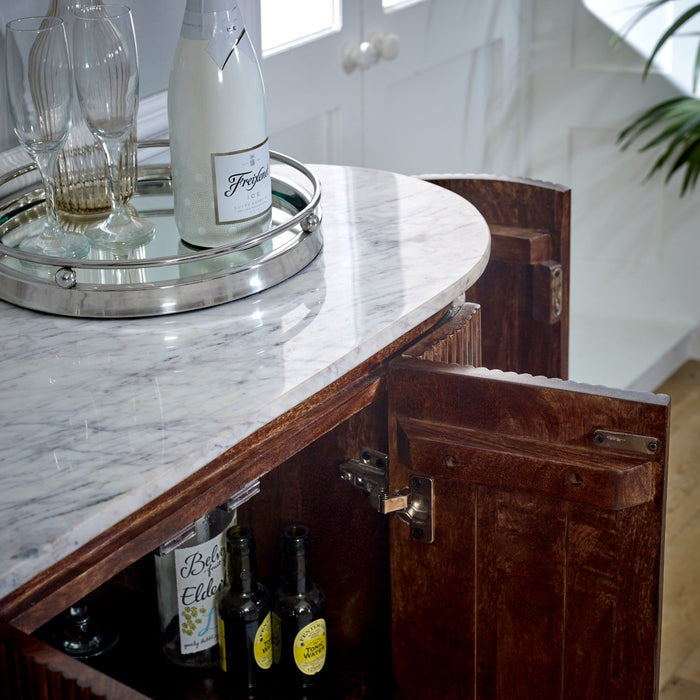 Opal Solid Wood SideboardDrinks Cabinet With Marble Top & Metal Legs