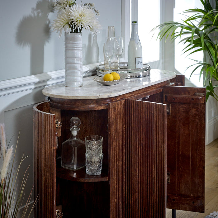 Opal Solid Wood SideboardDrinks Cabinet With Marble Top & Metal Legs