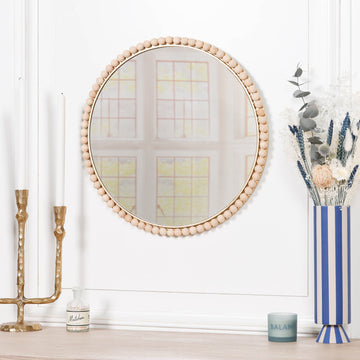 Wooden Bobble Round Wall Mirror