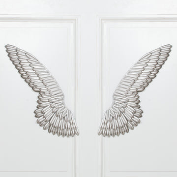 Large Metal Wall Silver Angel Wings