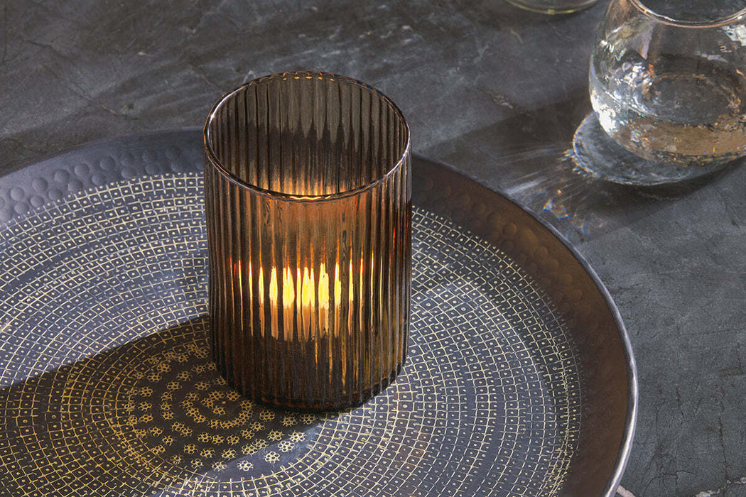 Malana Recycled Glass Candle Holder Smoke Brown