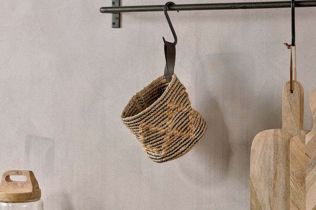 Mannu Cotton And Hemp Wall Hung Basket Natural Black