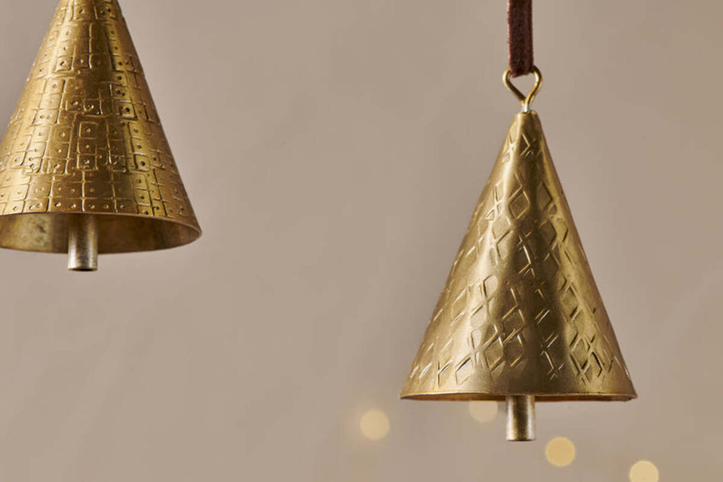 Manya Metal Bell Baubles Brass Set Of 3