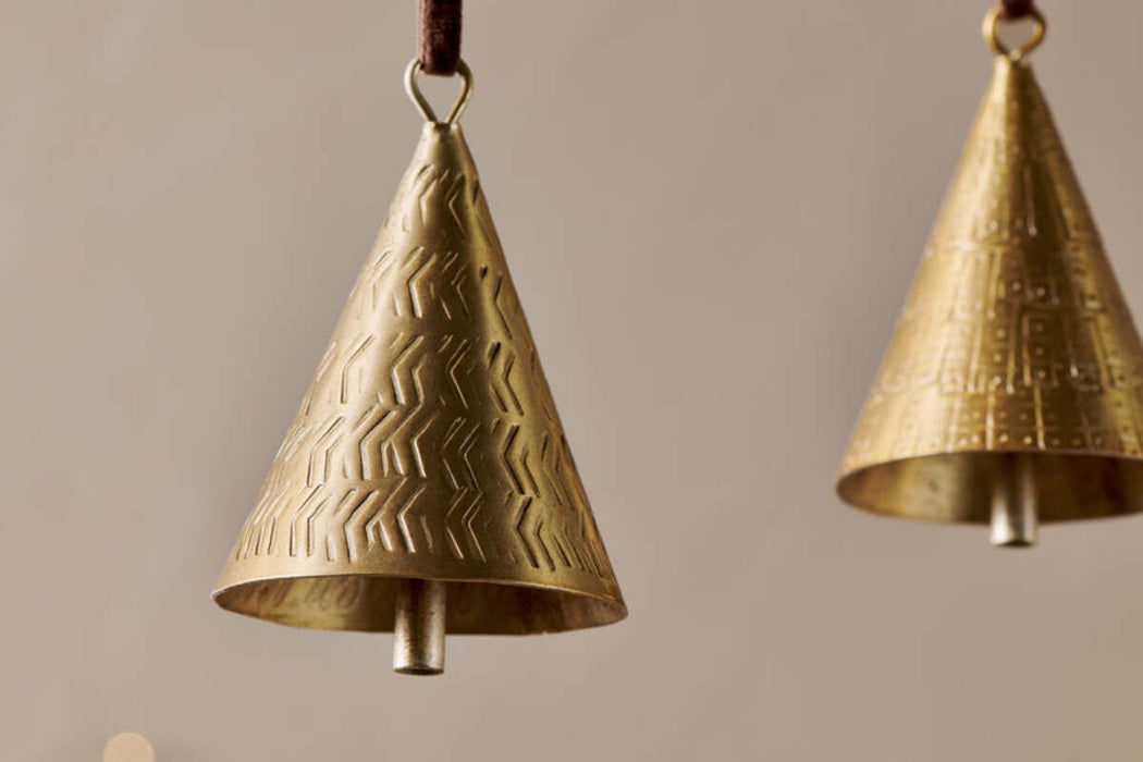 Manya Metal Bell Baubles Brass Set Of 3