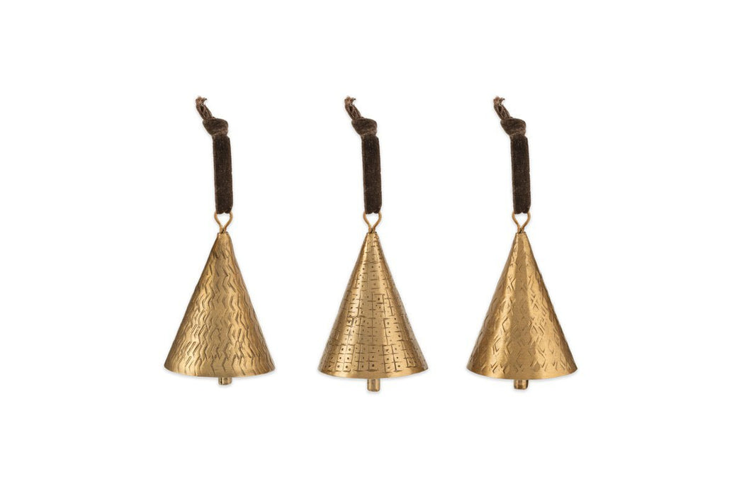 Manya Metal Bell Baubles Brass Set Of 3