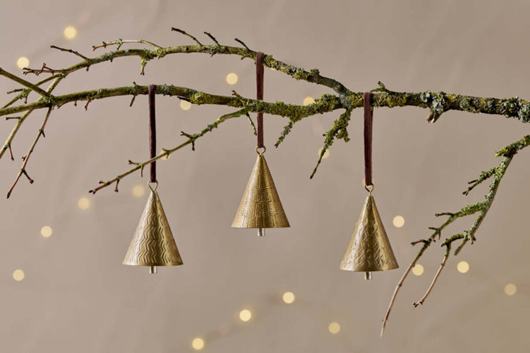 Manya Metal Bell Baubles Brass Set Of 3