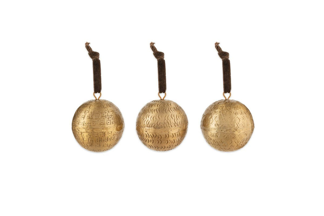 Manya Metal Round Baubles Brass Set Of 3