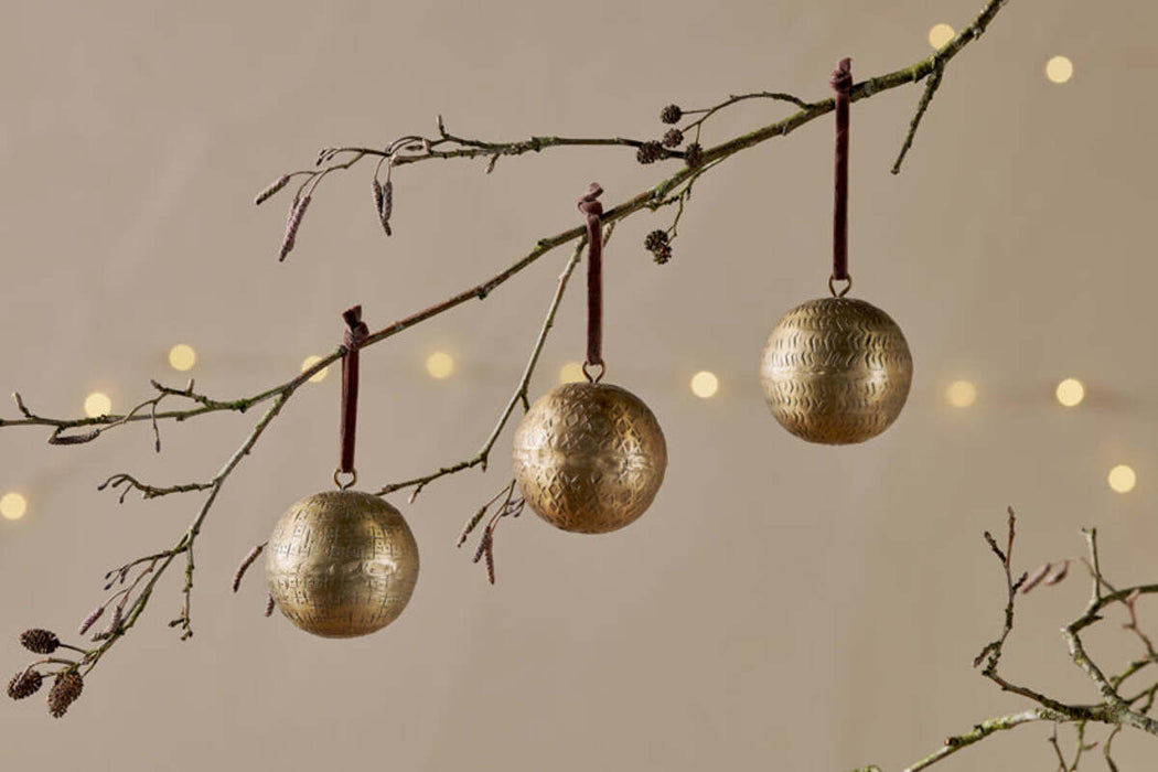 Manya Metal Round Baubles Brass Set Of 3