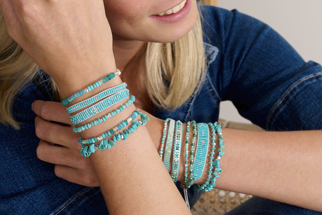 Maya Silver & Turquoise Beaded Friendship Bracelet
