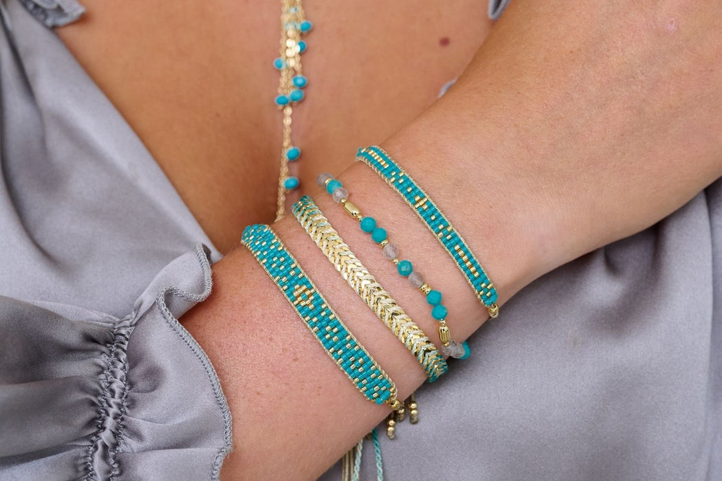 Maya Turquoise Gold Beaded Friendship Bracelet