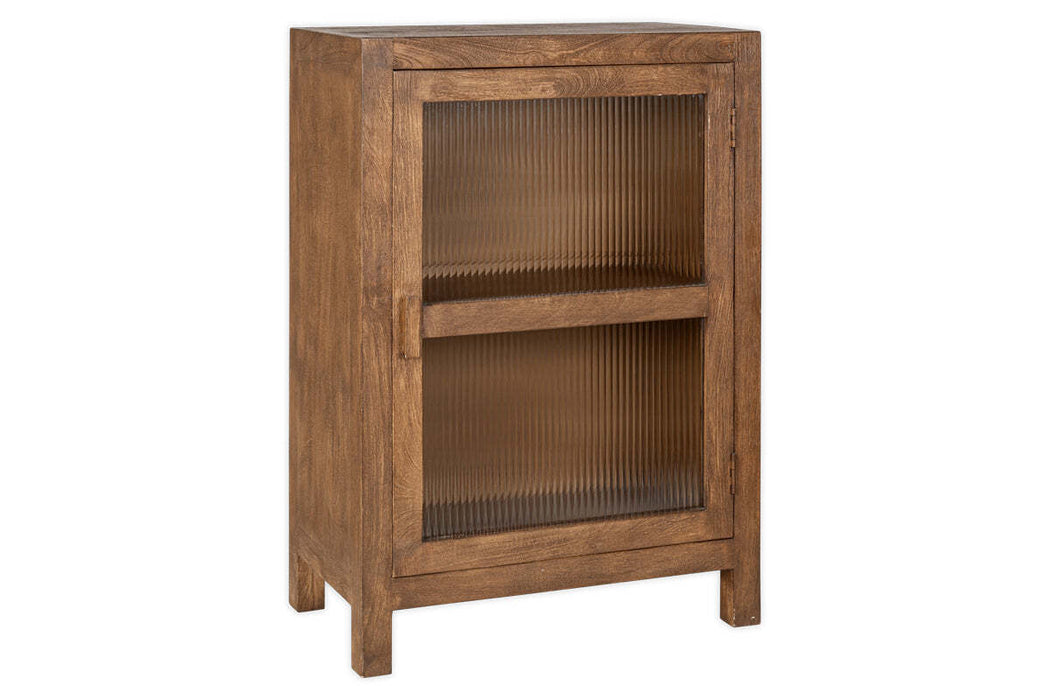 Mendani Mango Wood & Fluted Glass Glass Low Cabinet - Walnut Stain