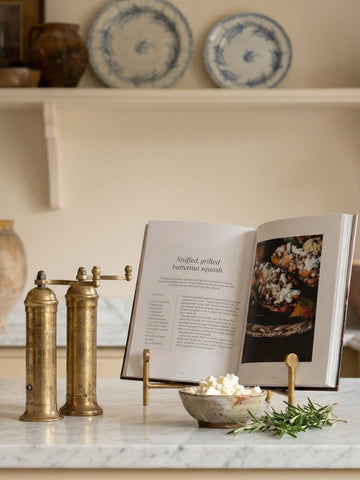 Brass Salt & Pepper Set with Cookbook Stand