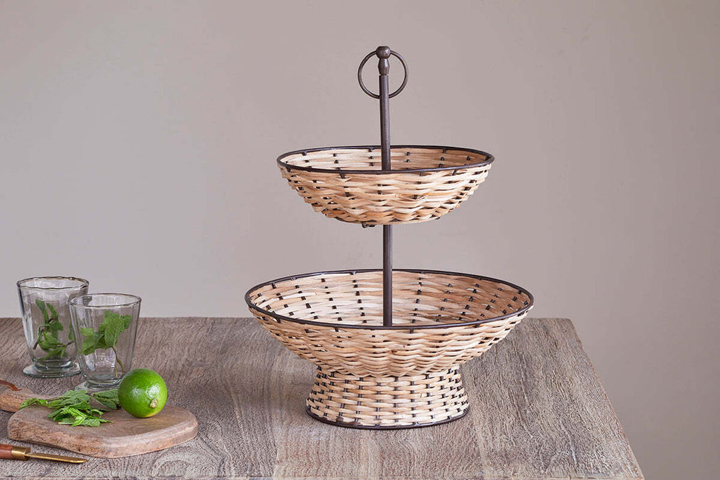 Montali Rattan 2 Tier Fruit Stand Black Natural