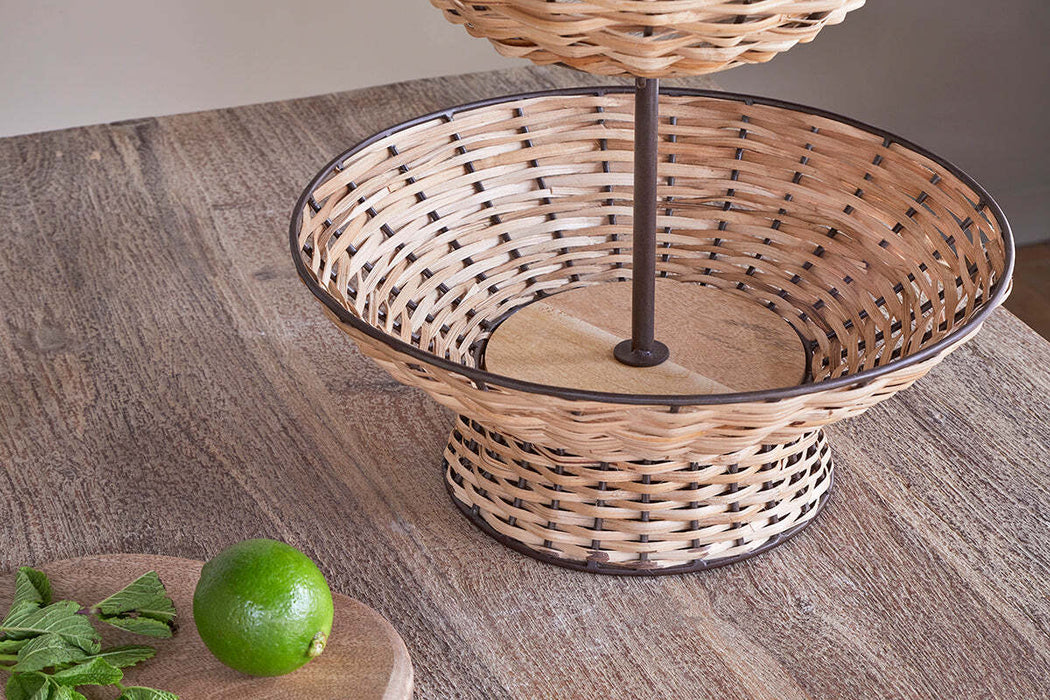Montali Rattan 2 Tier Fruit Stand Black Natural