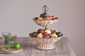 Montali Rattan 2 Tier Fruit Stand - Black & Natural