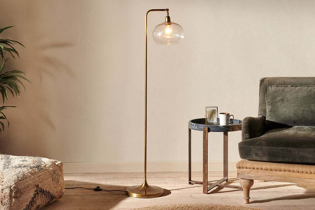 Mulia Recycled Glass Floor Lamp Antique Brass