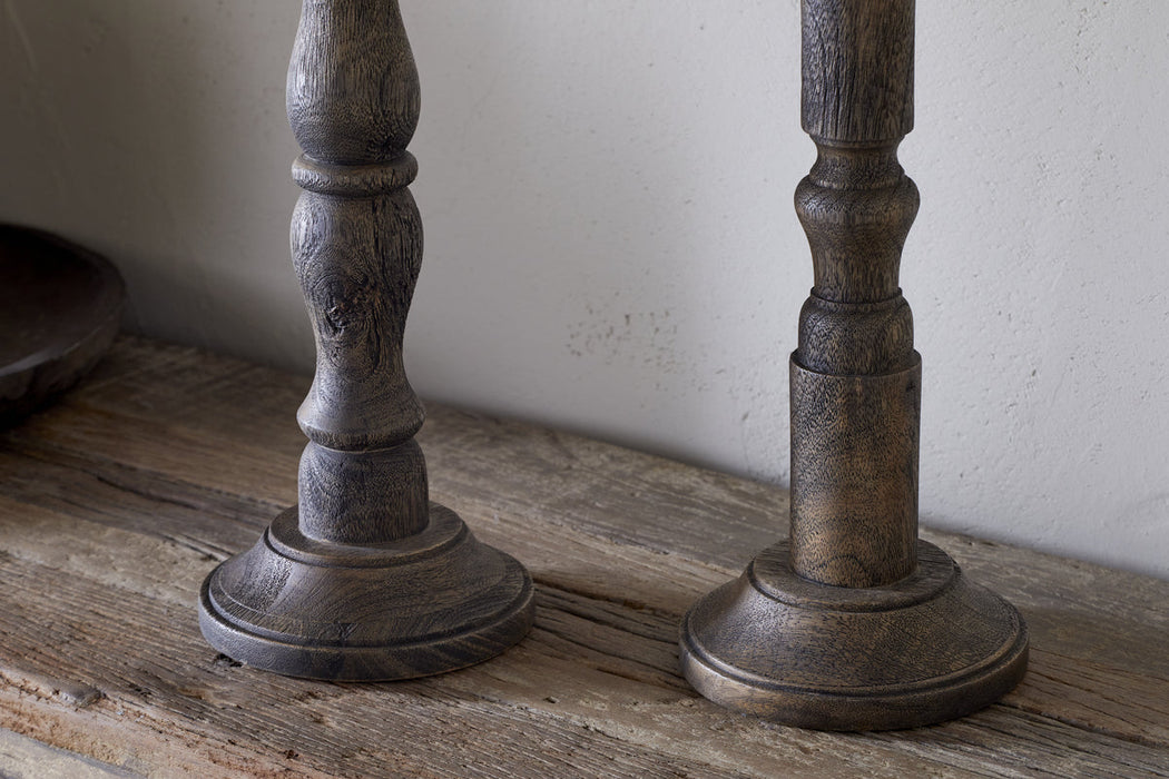 Nayati Rustic Wood Pillar Candle Stick Dark Stain
