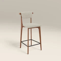 Nobu Kitchen Stool | Speckled Stone Sustainable Boucle & Walnut
