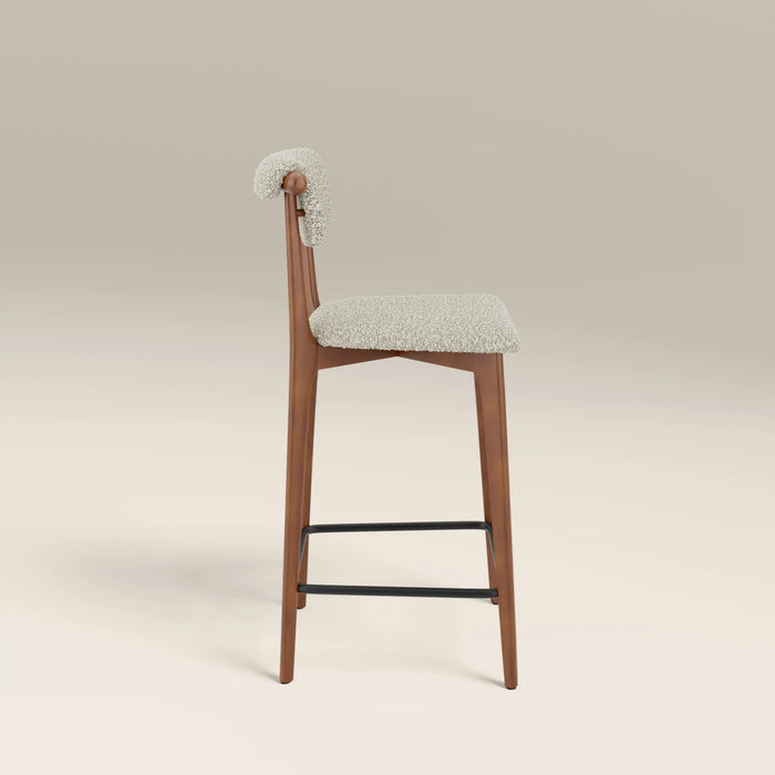 Nobu Kitchen Stool Speckled Stone Sustainable Boucle & Walnut