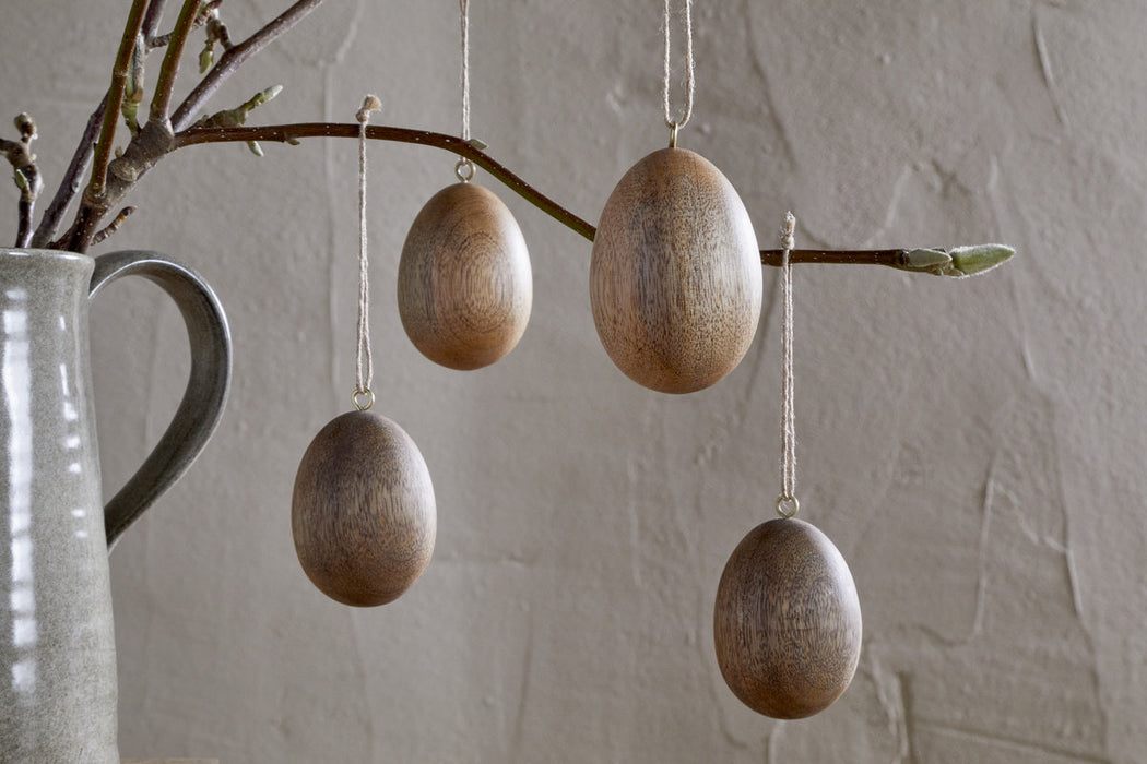 Dima Mango Wood Hanging Egg Decoration Natural Set Of 4