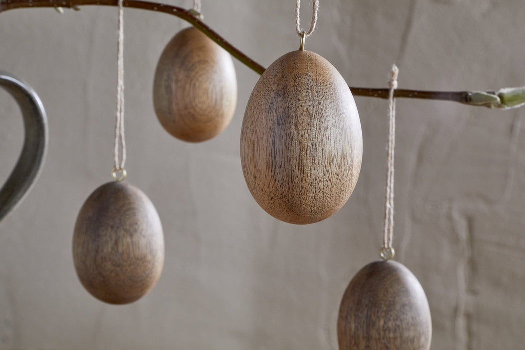 Dima Mango Wood Hanging Egg Decoration Natural Set Of 4