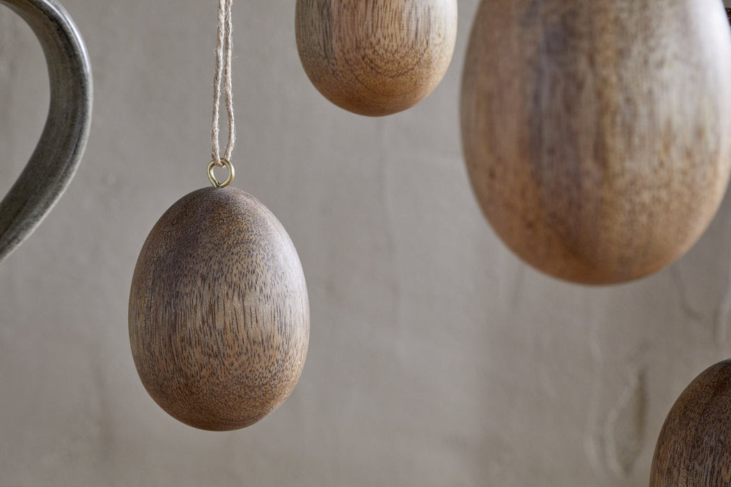 Dima Mango Wood Hanging Egg Decoration Natural Set Of 4