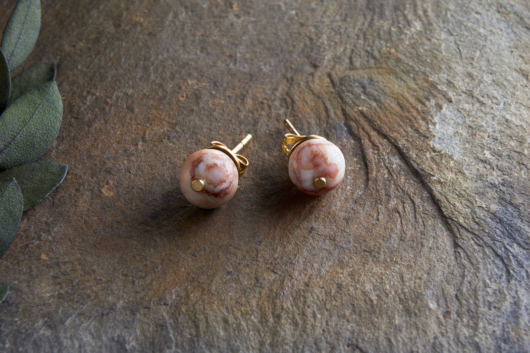 Cerita Rhodochrosite Stud Earirngs Rhodochrosite Gold