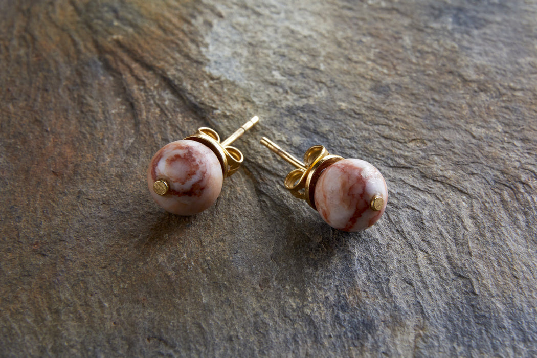Cerita Rhodochrosite Stud Earirngs Rhodochrosite Gold
